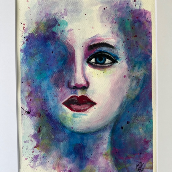 Enchantment Abstract Acrylic Watercolor Effect Painting of Woman's Face - Picture 10 of 13
